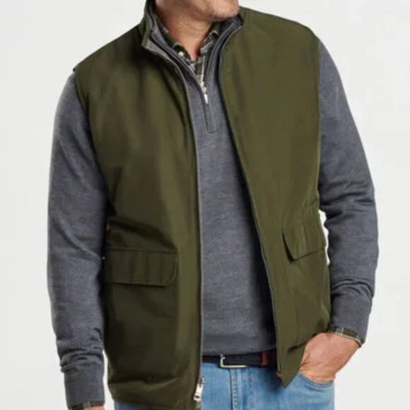 Peter Millar Dark Olive Brentwood Reversible Fleece Vest MF24Z26 NWOT Green Gray